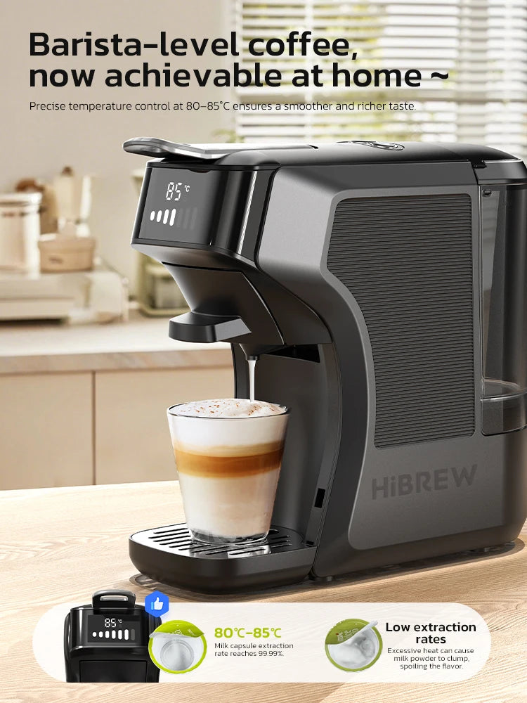 HiBREW H1C 5-in-1 Multicapsule-koffiemachine, 20 bar, PID-thermostaat, warme en koude extractie, volume en temperatuur in 7 stappen instelbaar, geschikt voor Nes en DG