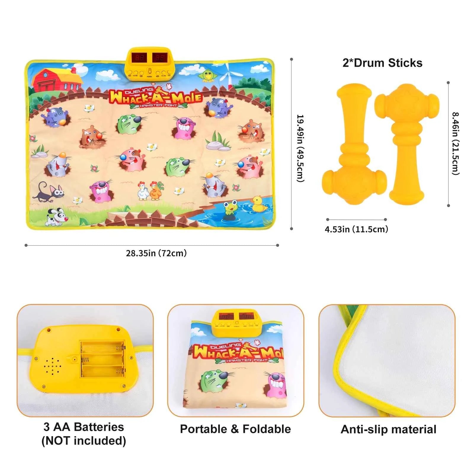 90x70cm Unicorn Music Mat - 2 in 1 Piano Keyboard and Drum Dance Mat for Kids, Educational Toys with 8 Instruments Sounds