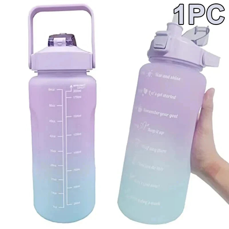 Water Bottle 2 Liter Stay Hydrated Motivated Leakproof Plastic Sport Bottle Reminder Times Sports Outdoor Fitness Office Indoor