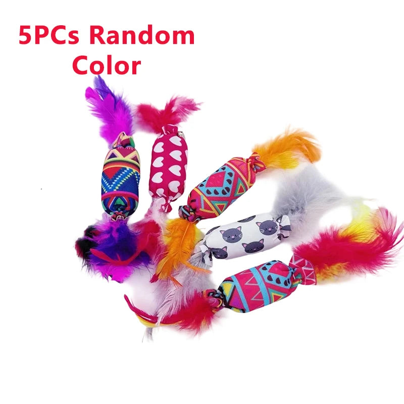 3/5 PCs Funny Cat Feather Toys Interactive Cat Sounding Tease Toy with Bells Random Color Kitten Toy Cat Accessories