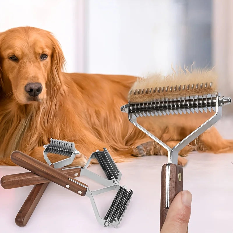 Stainless Steel Pet Knotting Comb Double-side Dog Hair Remover Wooden Handle Pet Deshedding Brush for Dogs Cats Dog Accessories