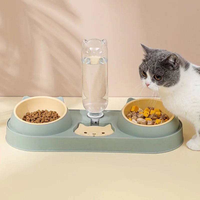 3 in 1 Pet Cat Feeder Pet Double Bowl for Cats Small Dogs Automatic Cat Water Dispenser Raised Kitten Food Bowl Cat Accessories