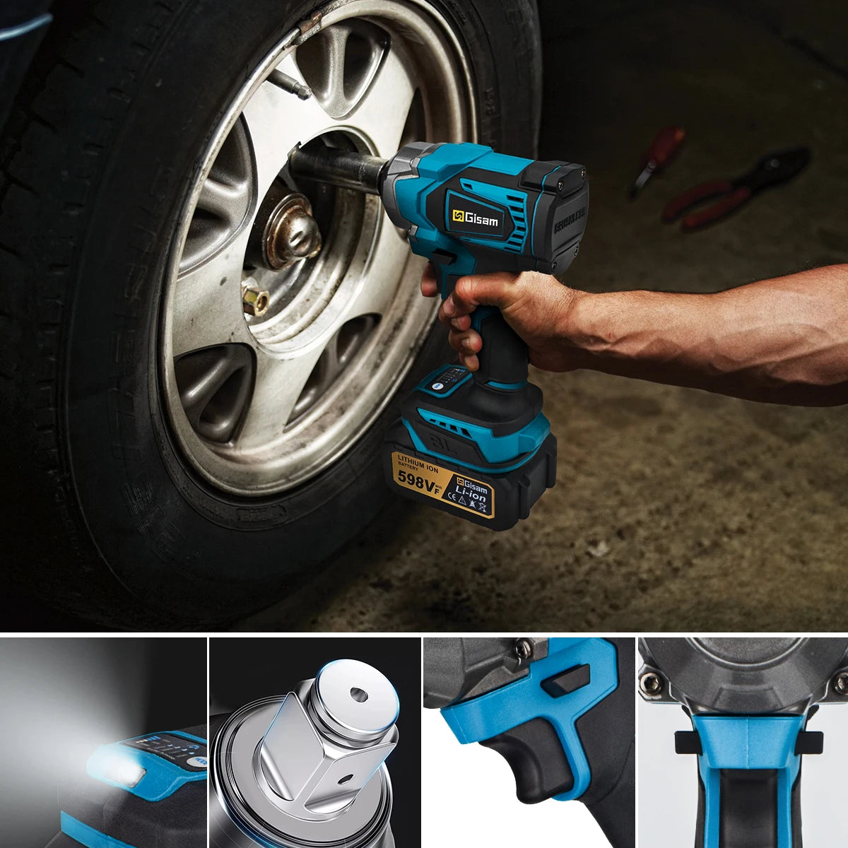 Gisam 1200N.M Koppel Borstelloze Elektrische Slagmoersleutel 1/2 inch Accusleutel Schroevendraaier Elektrisch Gereedschap voor Makita 18V Accu Pin
