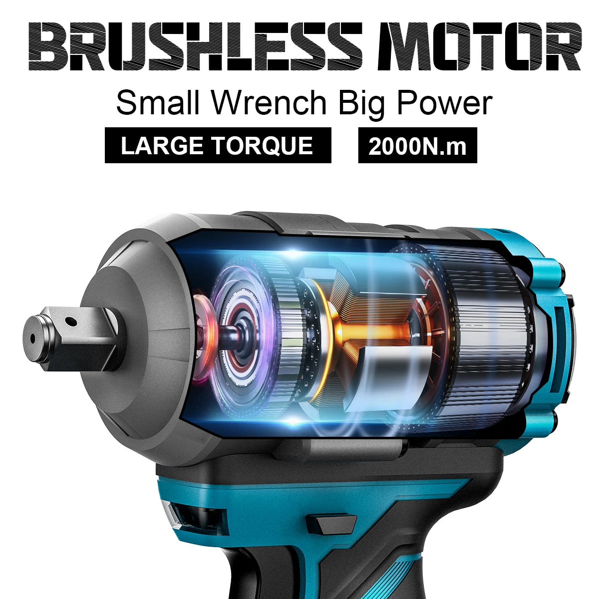 Gisam 2000N.m Brushless Impact Wrench 1/2" Repair Cordless Screwdriver 5Gear Hexs Socket Adapter Kit for Makita 18V Battery Pins
