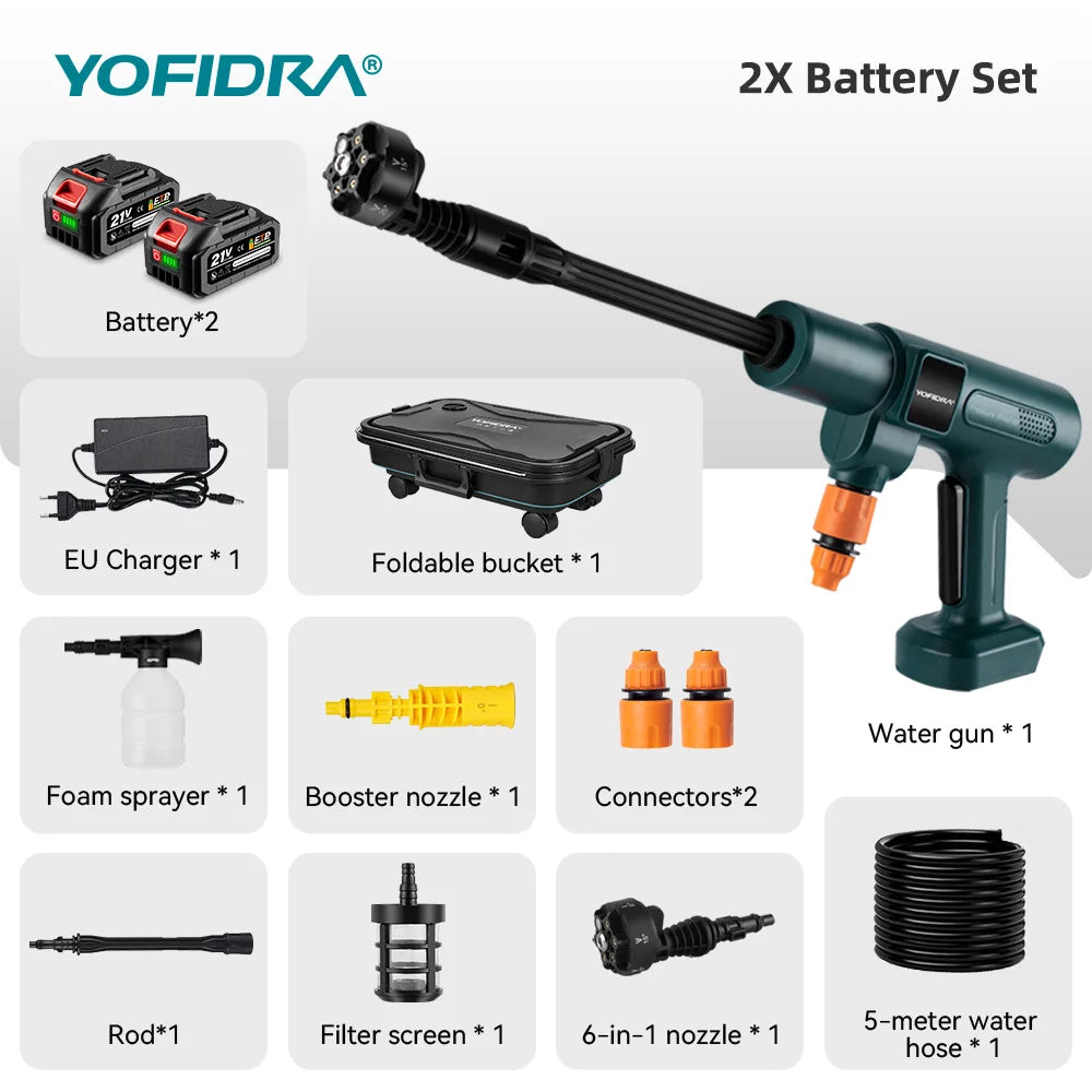 Pistolet nettoyeur haute pression électrique sans balais YOFIDRA 200 bars 3500W 6-en-1, outil de jardin pour lavage  de voiture compatible avec batterie Makita