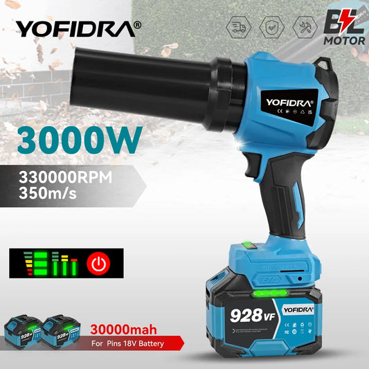 YOFIDRA 350M/S 3000W Brushless Electric Turbo Fan Blowers Cordless Jet Fan Leaf Snow Blowing Tools For Makita 18V Battery Pin