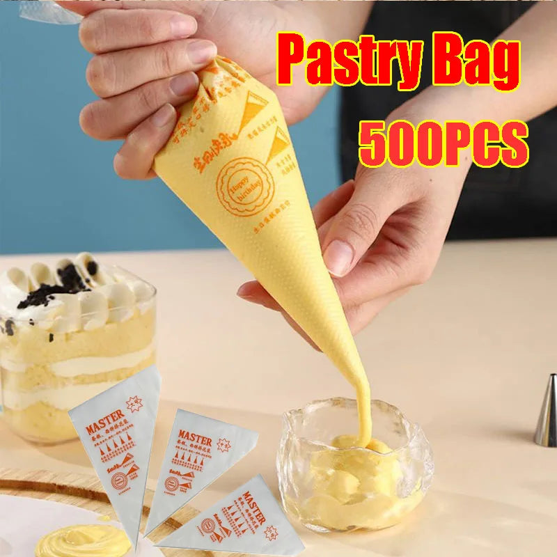 1-500pcs Disposable Pastry Bags Cake Cream Cookies Decoration Kitchen Icing Food Preparation Bags Cup Cake Piping Tools Baking