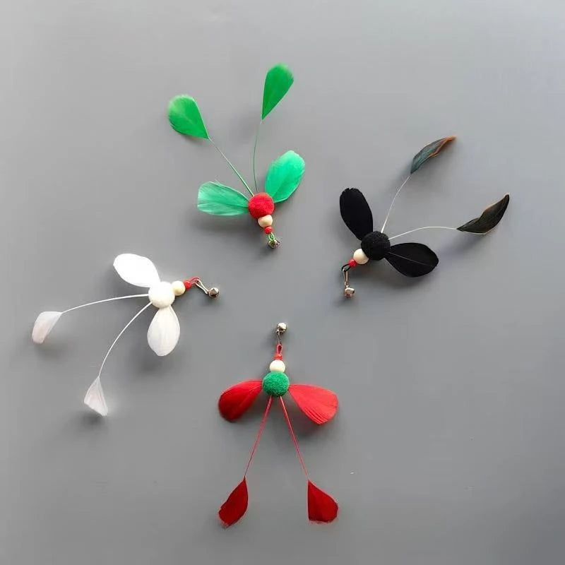 Lot de 2/4 jouets pour chat en forme d'insecte artificiel avec plumes, couleurs aléatoires, têtes de rechange pour canne à pêche, accessoires pour jouets pour animaux