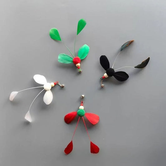2pcs/4pcs Random Color Artificial Insect Feather Cat Toy Teaser Stick for Changing Heads Feather Pet Toys Wand Accessories