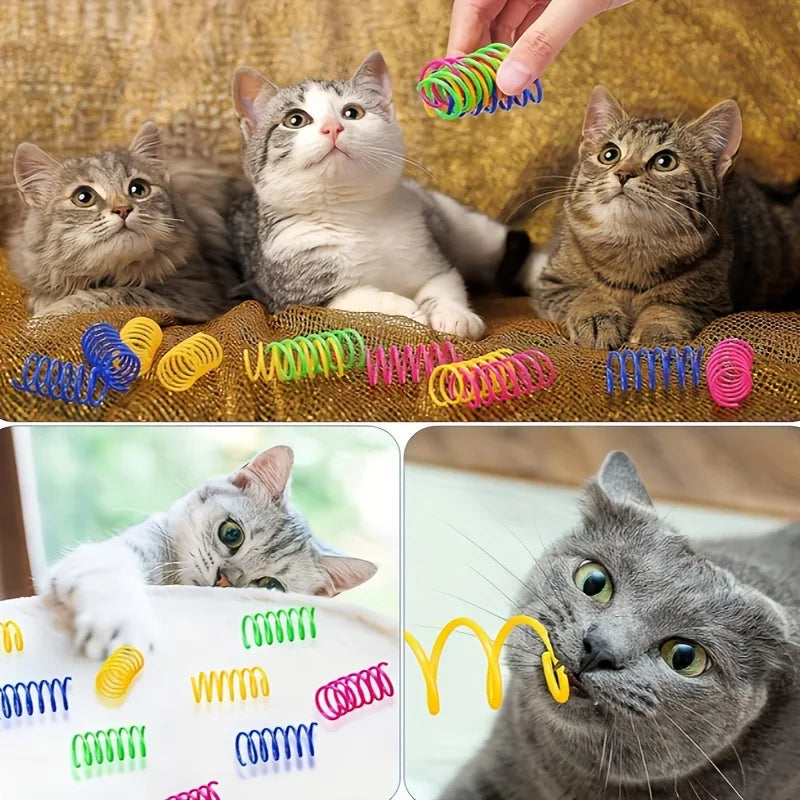 50PCs Interactive Cat Toy Cat Spring Toys for Cats Kitten Cat Funny Toys Colorful Coil Spiral Springs Cat Accessories