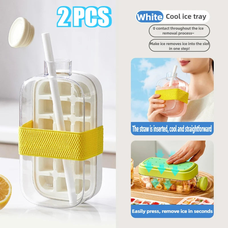 Ice Cube Tray With Straw Food-grade 2-in-1 Ice-make Pressing Mould Ice Drink Bottle Silicone Ice Cube Tray Outdoor Beverage Cup