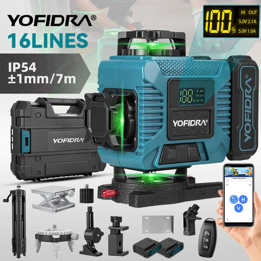 YOFIDRA 16 Lines 4D Laser Levels with 1M Tripod Self-Leveling 360° Horizontal Vertical Leveling Tool Cross Laser Measure Machine