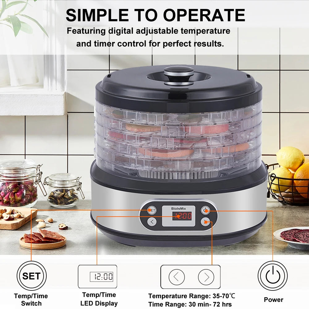 BioloMix Professional 6 Tray Dehydrator with Digital Control for Preserving Fruits Vegetables Herbs and Making Homemade Jerky