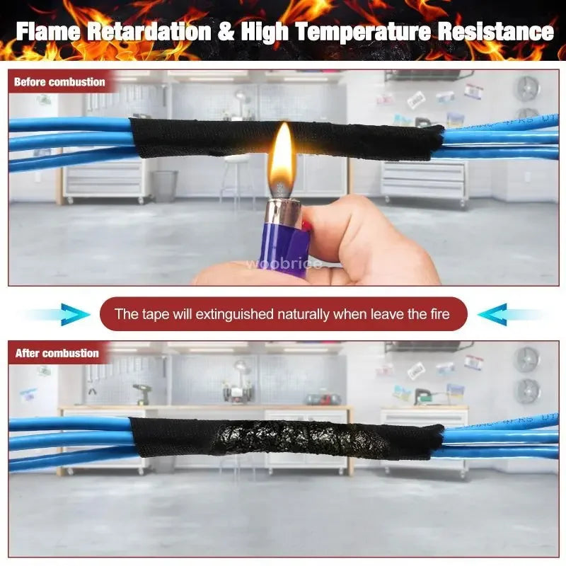 1-5pcs Electrical Cable Fabric Tape Resistant Harness Black Electric Insulating Tape Waterproof Automotive Fabric Cloth Tape