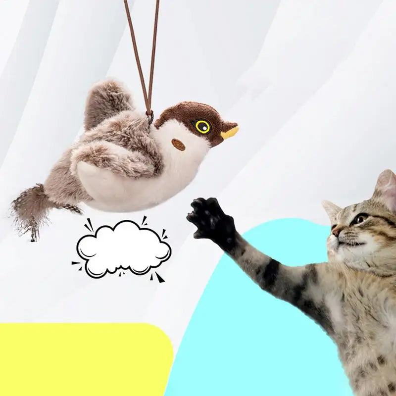 Cat Toy Bird Sparrow Catnip Toys Simulation Bird Toy Interactive Cat Toys Flapping Chirping Cat Enrichment Toys with 3 Modes USB