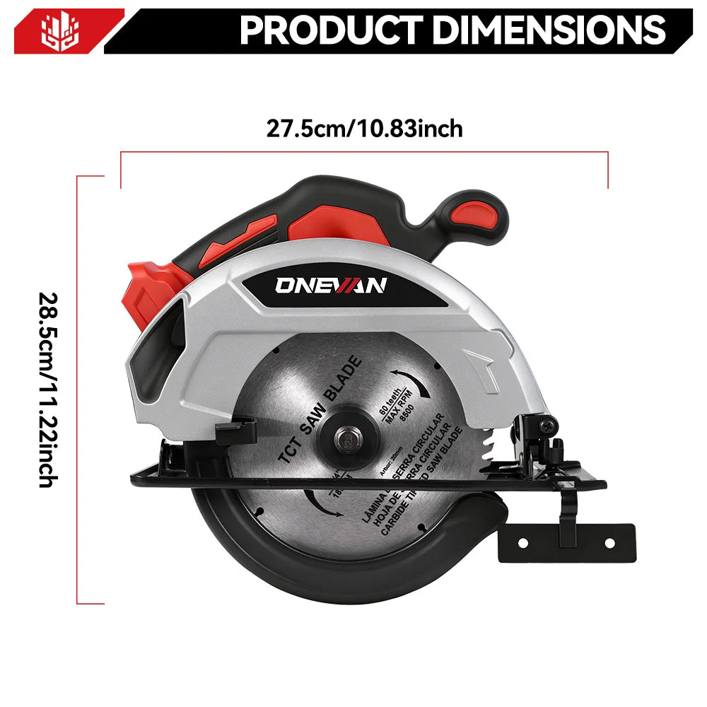 ONEVAN 4000W Brushless Electric Circular Saws 7Inch 185mm Cordless Electric Cutting Woodworking Tool For Makita 18V Battery Pin