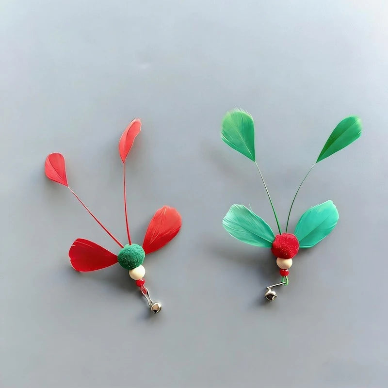 Lot de 2/4 jouets pour chat en forme d'insecte artificiel avec plumes, couleurs aléatoires, têtes de rechange pour canne à pêche, accessoires pour jouets pour animaux