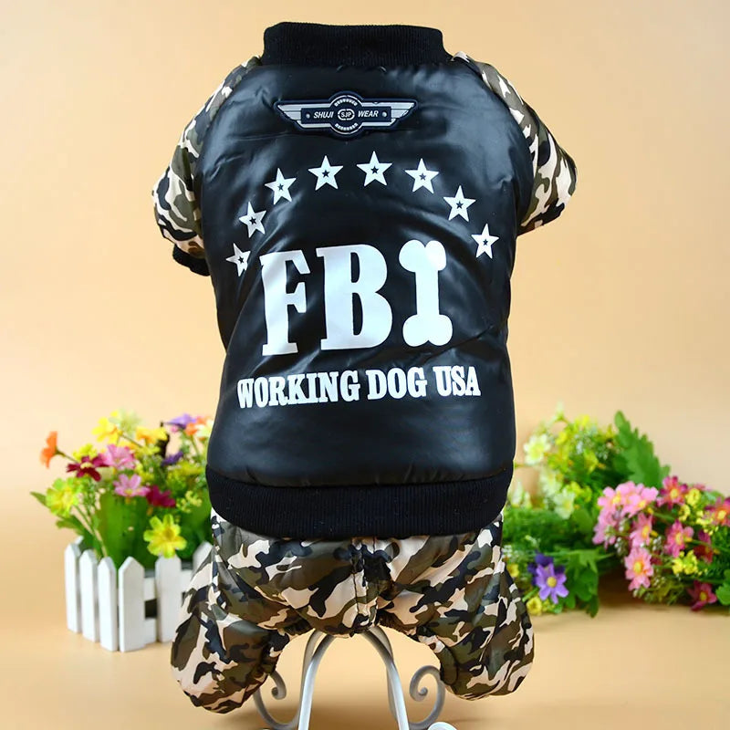 Cool FBI Pet Dog Clothes Overall Thickening Dog Puppy Jumpsuit Costume Warm Winter Clothing For Boy Dogs Ropa Para Perros