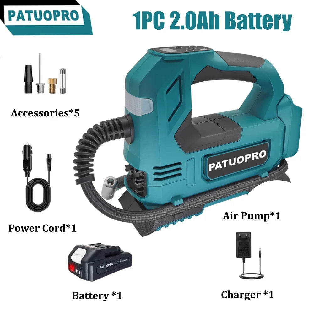 PATUOPRO Digital Display Electric Air Pump 600MM Cordless Car Tire Automatic Inflatable Home Power Tool For Makita 18V Battery