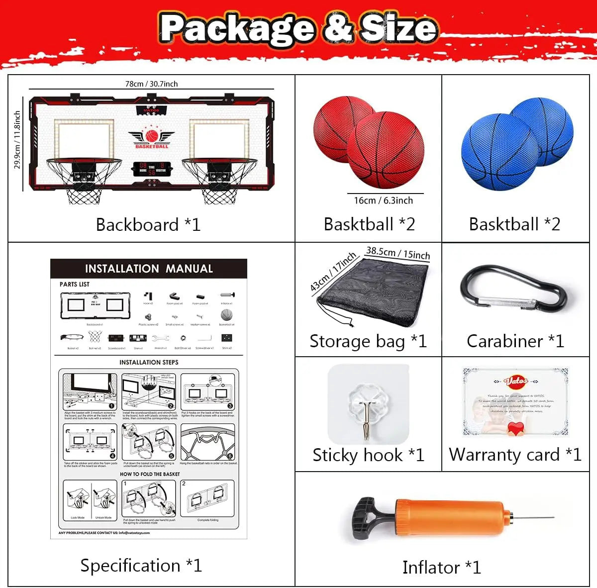 VATOS Mini Basketball Hoop for Kids x2 Indoor Outdoor Electric Scoreboard with 4 Balls - Perfect Sports Game Gift for Boys and Girls - Quality Shopping Centre