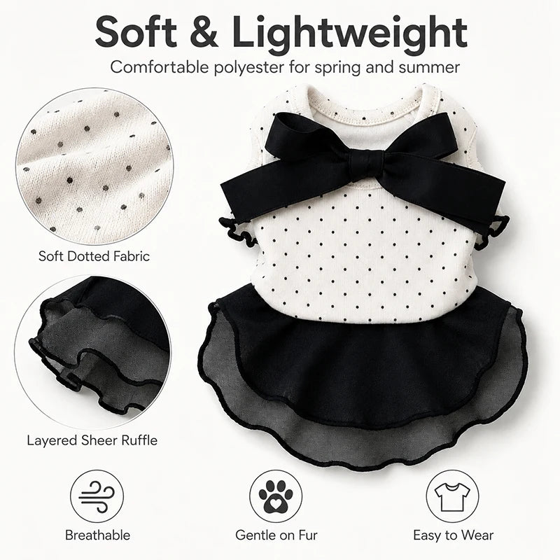Spring Summer Pet Dress Polka Dot Bow Ruffle Skirt Dog Cat Clothes for Toy Poodle Bichon Pomeranian Puppy Outfit Pet Supplies