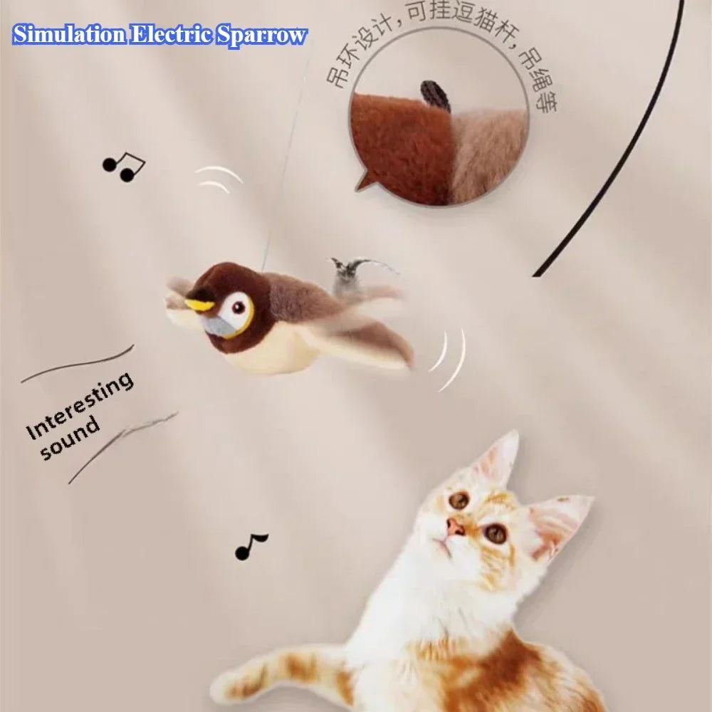 Interactive electric sparrow cat toy.
