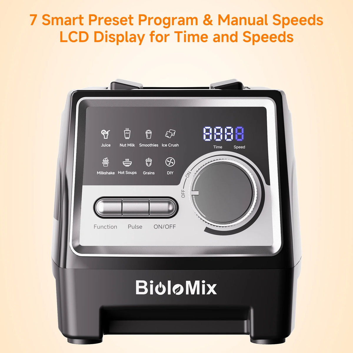 BioloMix 1500W Professional Blender with 2.6L BPA-Free Jar 6 Blades 7 Preset Programs for Smoothies Shakes Nut Milk