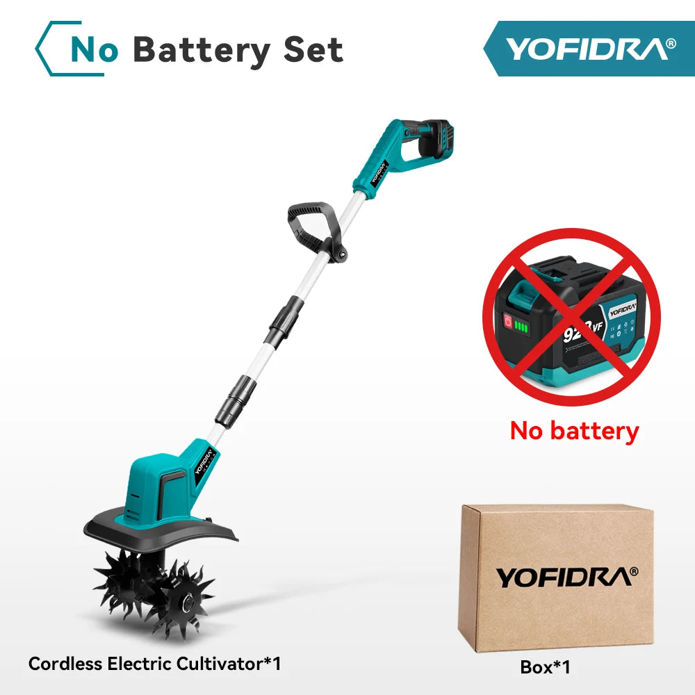 YOFIDRA Garden Electric Tiller Cultivator Portable Cordless Lawn Mower Grass Trimmer Soil Turning Power Tool for Makita 18-21V Battery Pin