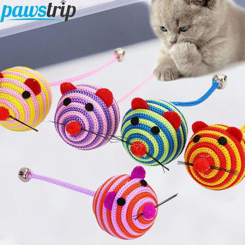 5/10pcs Cat Nylon Mouse Toys Interactive Cat Toy With Bell Funny Cat Teasing Toy Durable Kitten Self-Playing Animal Toy