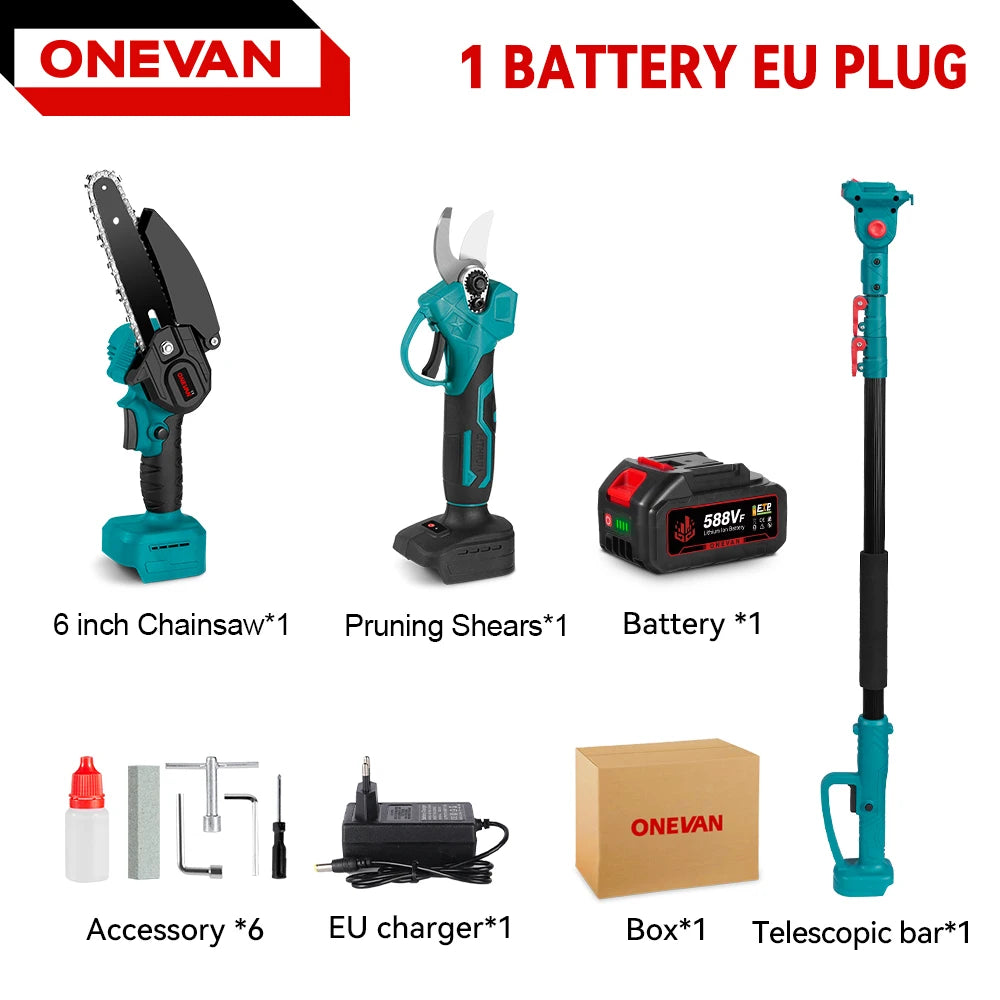 ONEVAN 4-in-1 Borstelloze Telescopische Elektrische Kettingzaag 3500W Hoogsnoeier Tuingereedschap voor Makita 18V Accu