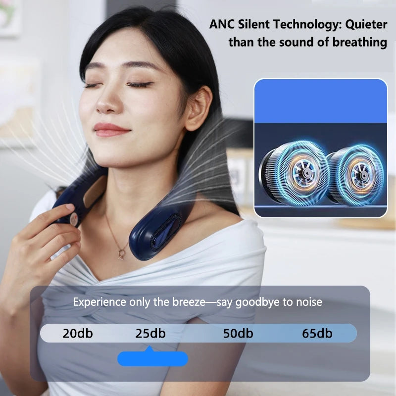 Nouveau ventilateur de cou suspendu sans pales Lenovo avec puce de refroidissement, ventilateur portable rechargeable par USB avec affichage numérique à cinq niveaux de réglage
