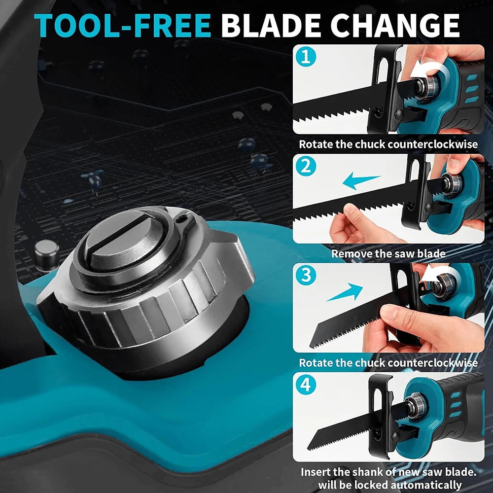 Cordless Brushless Reciprocating Saw Wood Metal PVC Pipe Cutting Power Tool With 4pcs Saw Blades For Makita 18V Battery
