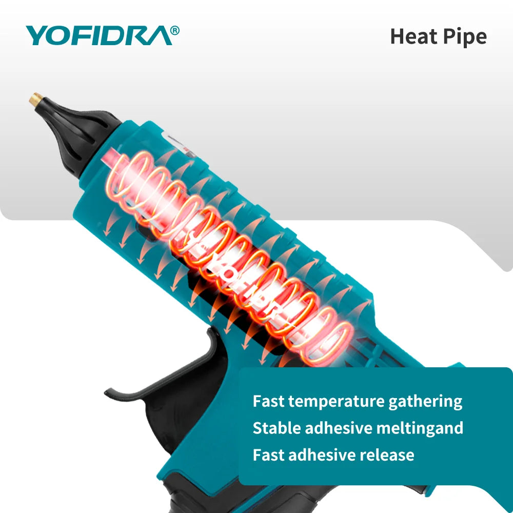 Pistolet à colle chaude YOFIDRA 100W 260° Outil électrique de réparation avec 10 bâtons de colle de 11 mm pour batterie Makita