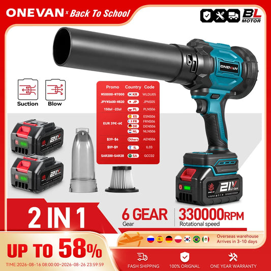 ONEVAN 350M/S Brushless Electric Turbo Blower Jet Fan 2in1 Vacuuming Leaf Dust Garden Blowing Tool For Makita 18V Battery Pin