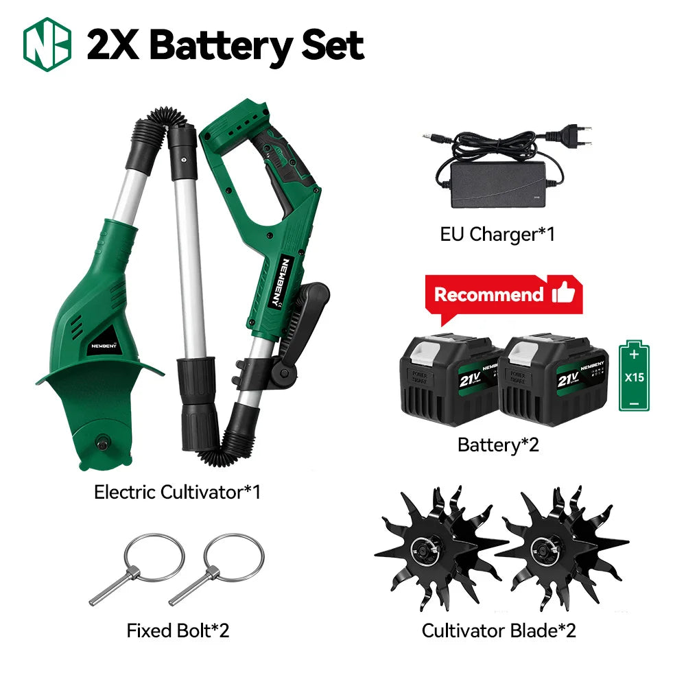 NEWBENY Motobineuse électrique rotative, cultivateur, coupe-bordures portable, outil de jardinage pour labourage et tonte, compatible avec batteries Makita 18-21V