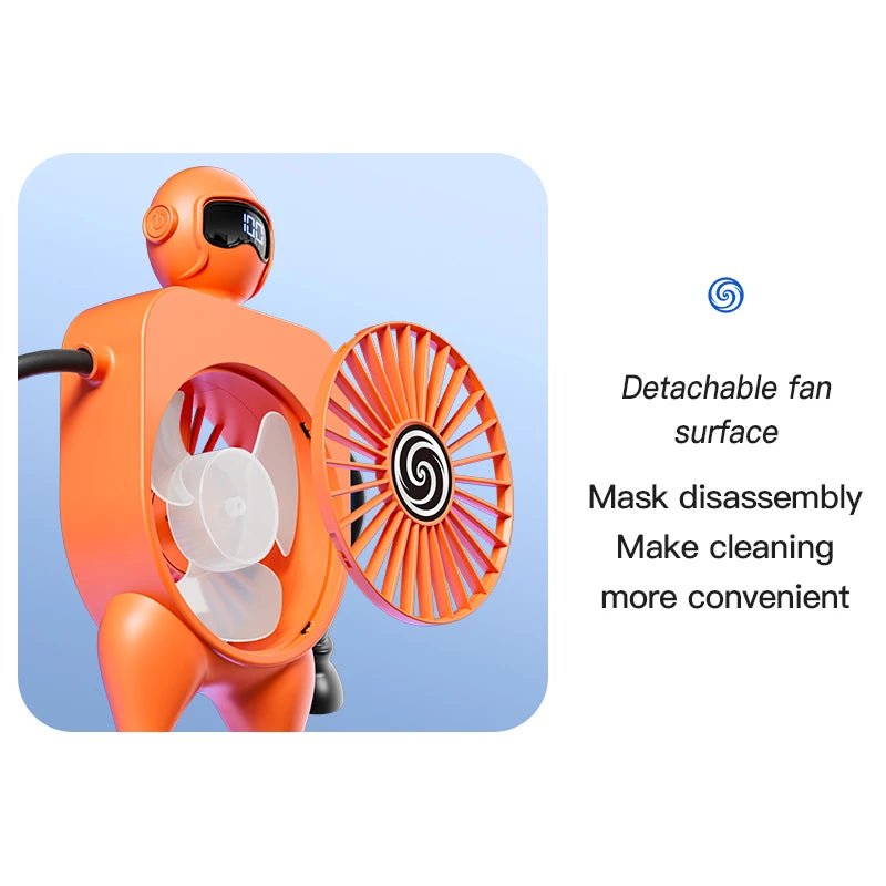 Mini 2-in-1 USB Cartoon Fan with Suction Cup & Digital Display - Perfect Phone Holder for Desktop Fun!