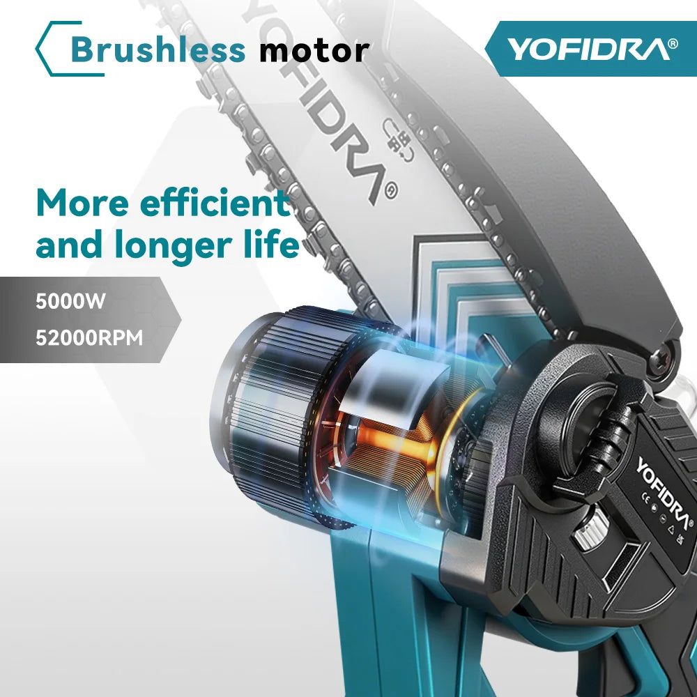 YOFIDRA 5000W Brushless Telescoping Pole High Branch Saw Electric Chainsaw Woodworking Power Tool for 18V 21V Battery Pin