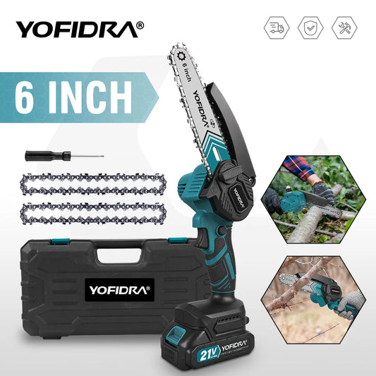 YOFIDRA 6 Inch Electric Chainsaw 30000RPM Portable Chain Saw Garden Woodworking Cutting Power Tool for Makita 21V Battery Pin