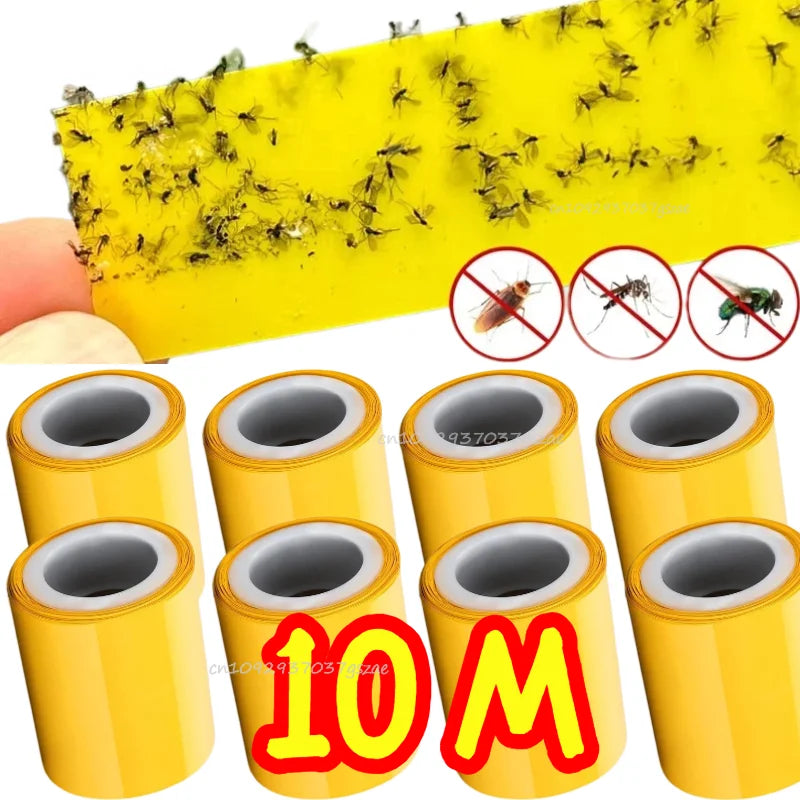 Yellow Double-Sided Sticky Trap 10M Long Double-Sided Insect Tape Waterproof Sunproof for Garden Trees Outdoor Pest Control Tool