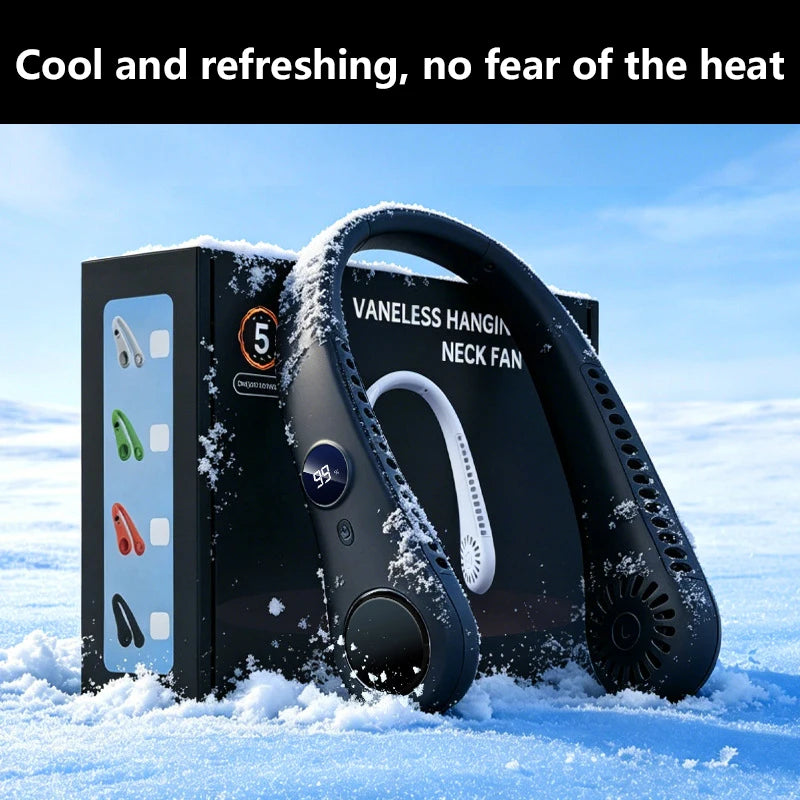 Ventilateur de cou suspendu sans pales Lenovo, chargement USB, silencieux, 5 vitesses, affichage numérique, longue autonomie, extérieur, portable, turbo, petit ventilateur