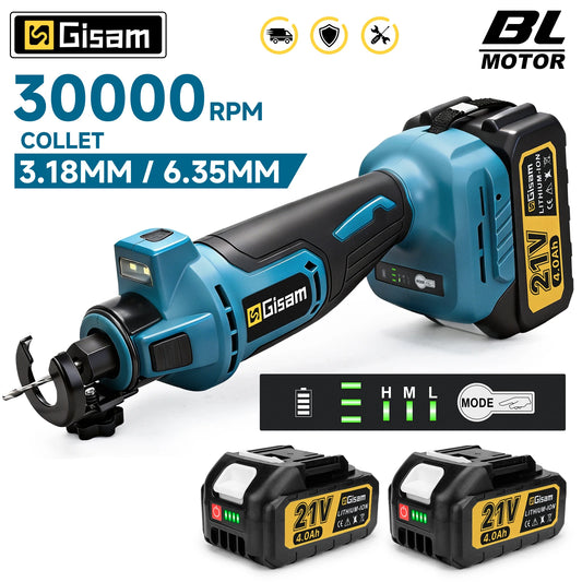 Gisam 3 Gear Brushless Electric Drywall Cutting Tool Cordless Rotary Cutter Saw 3.18MM 6.35MM Home DIY Wood Drywall Plasterboard Sheetrock Power Tool For Makita 18V Battery Pin
