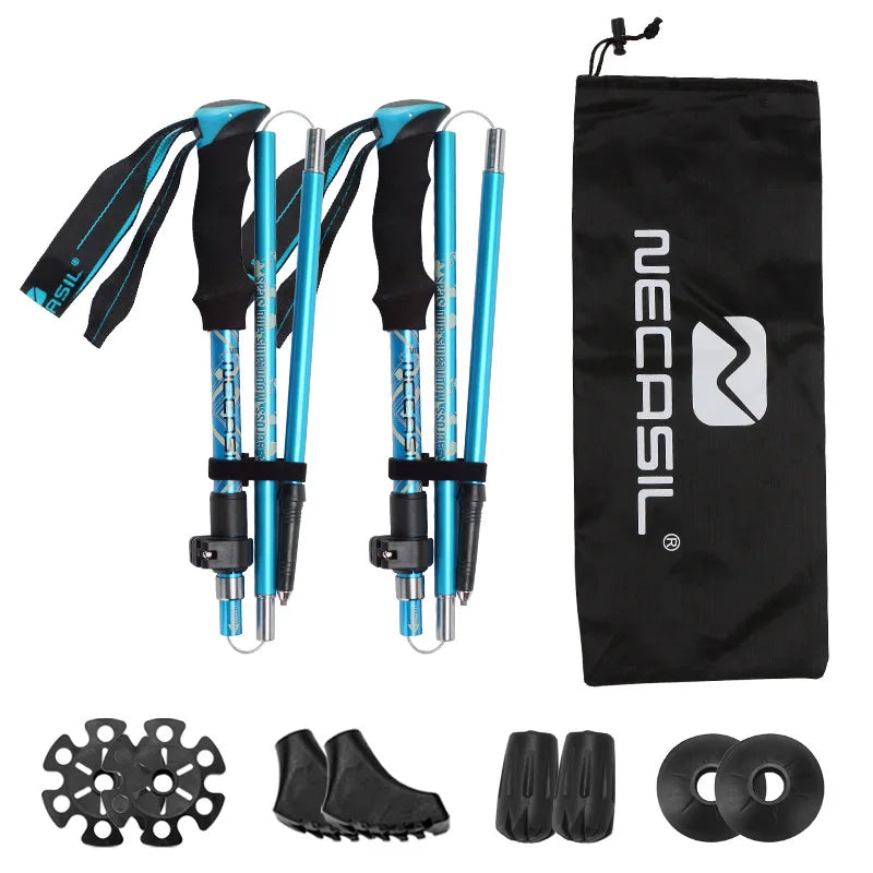 2PCS Ultralight Trekking Poles Set Foldable Telescopic Nordic Walking Sticks Portable Outdoor Gear for Camping And Hiking