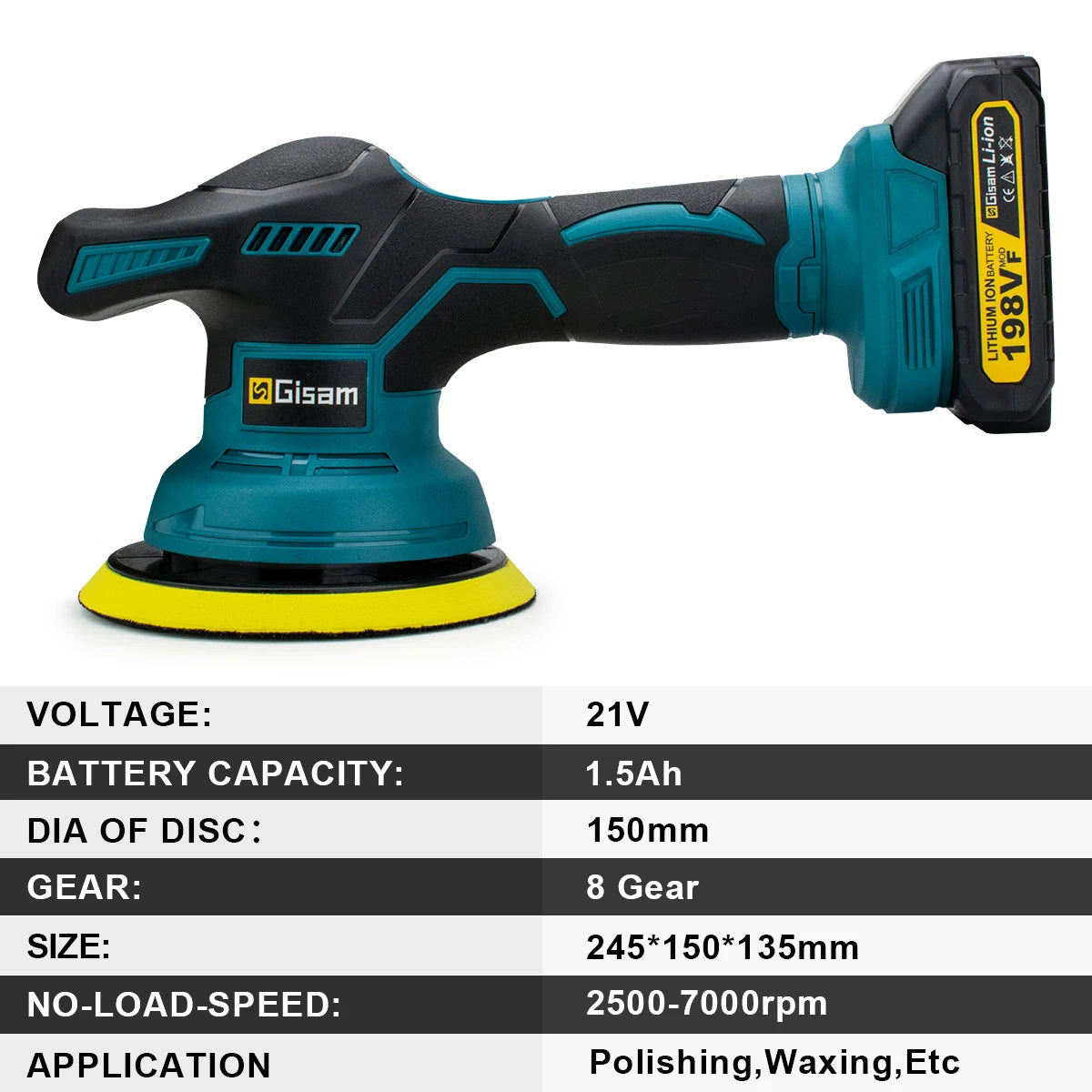 Polisseuse de voiture sans fil Gisam, 8 vitesses réglables, outil électrique pour cirage, ponçage et lustrage, compatible avec batterie Makita 18V