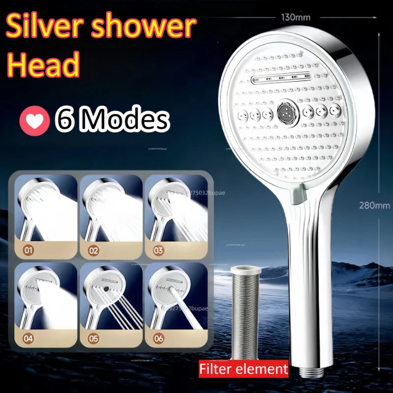 Filter Shower Head High Pressure 6 Spray Modes Chlorine Removal Handheld Water Saving Rainfall SPA Showerhead for Bathroom Hotel