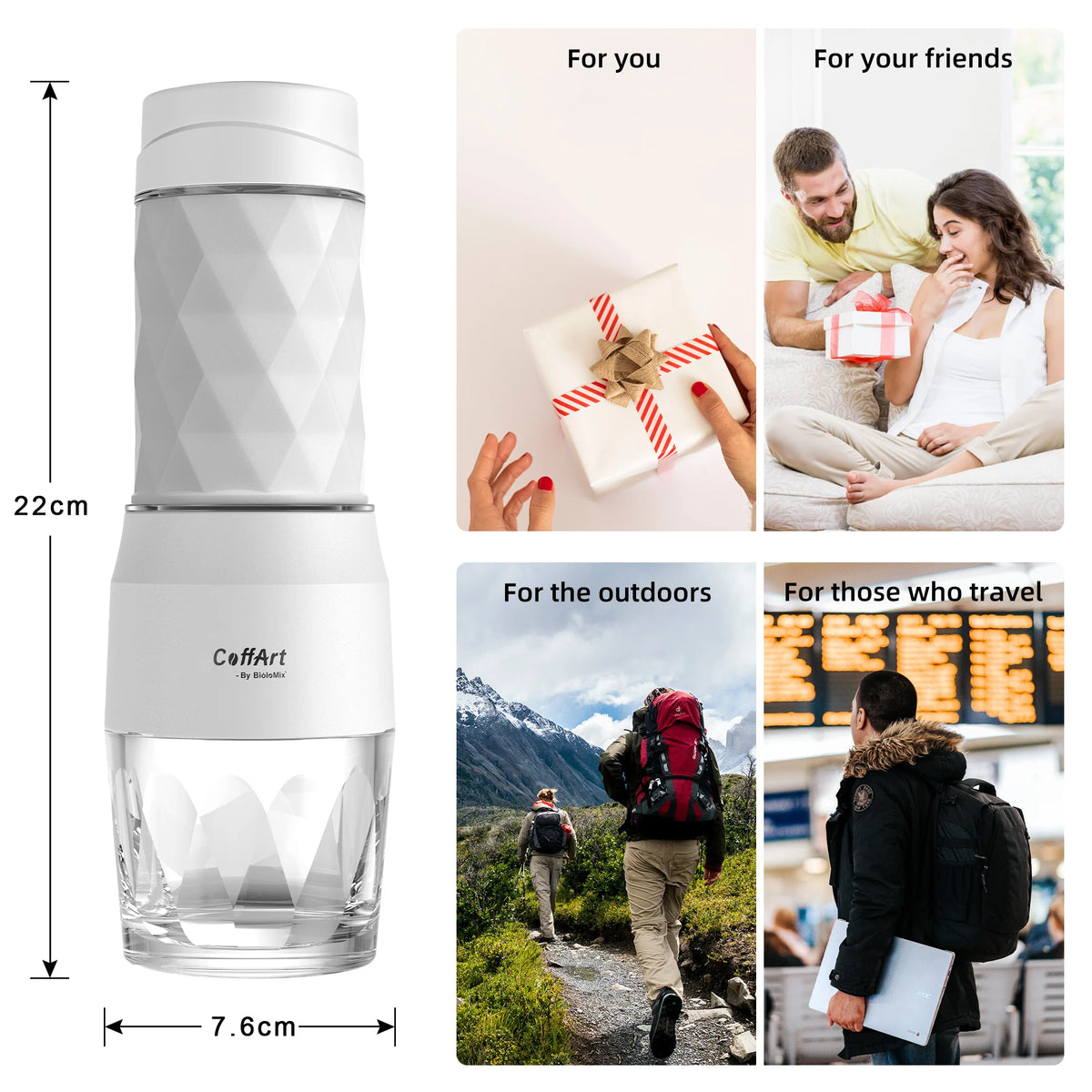 BioloMix Compact Portable Coffee Maker Hand Press Espresso Machine for Travel Picnic Camping with Ground or Capsule Coffee