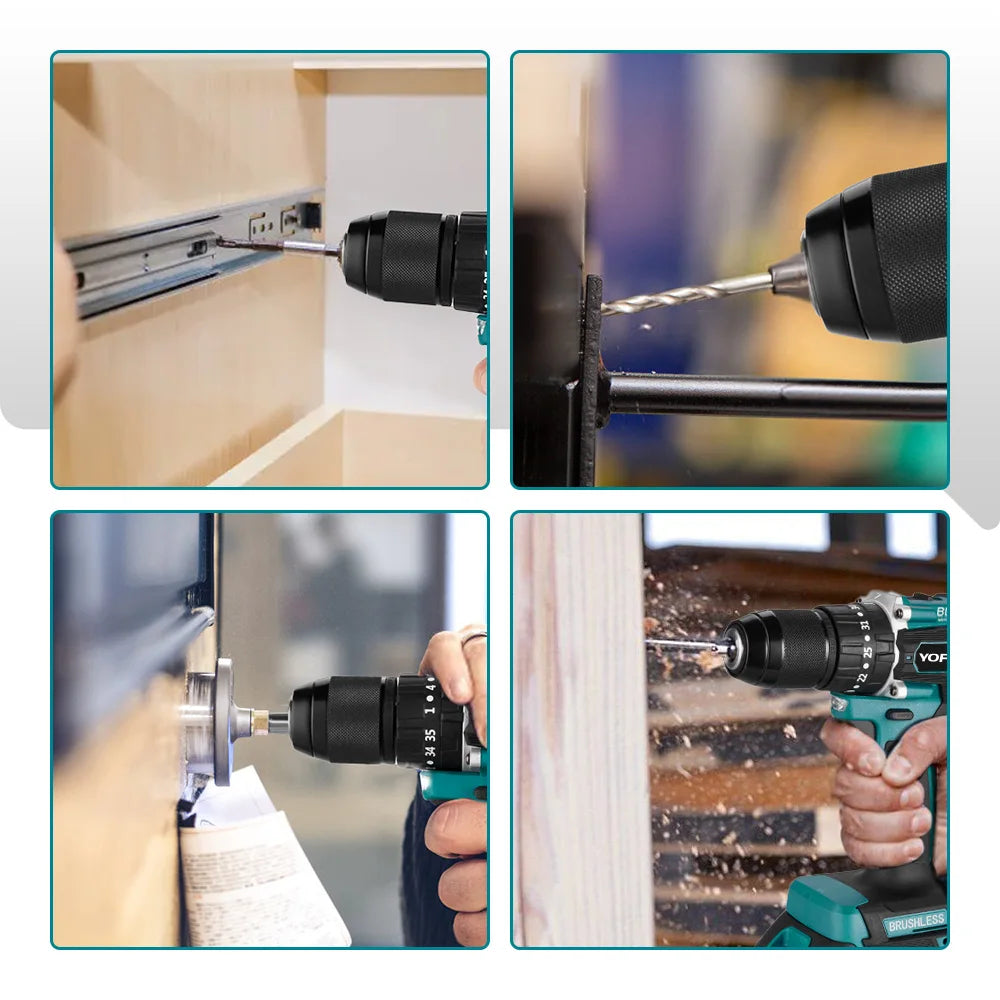YOFIDRA 13MM Borstelloze Elektrische Slagboormachine 35+3 Koppel Snoerloze Houtbewerkingsschroevendraaier Elektrisch Gereedschap voor Makita Accu Pin