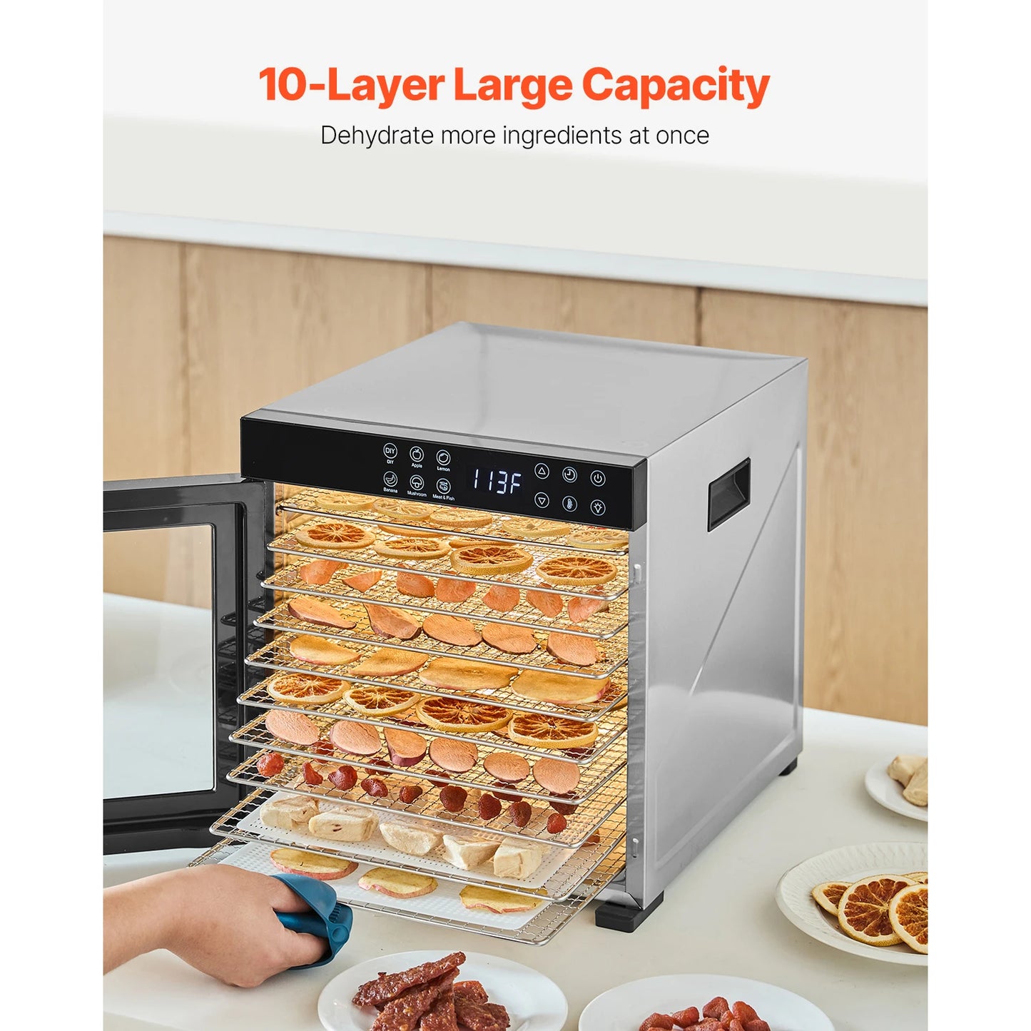 SucceBuy 10 12 Trays Food Dehydrator Machine Electric Food Dryer w/ Adjustable Temperature & 24-Hour Timer for Jerky Meat Fruit