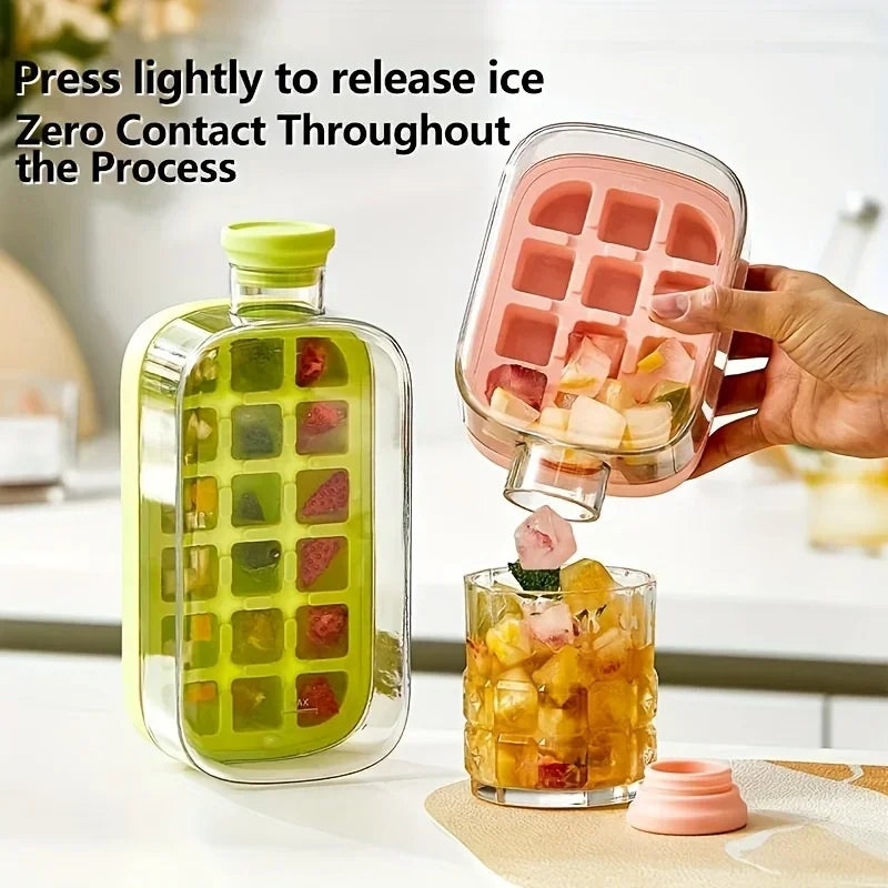Ice Cube Water Bottle Ice Cube Mold Press Ice Maker With Lid Food Grade Ice-Making Straw Dual-use Ice-Kettle NO TOUCH Silicone