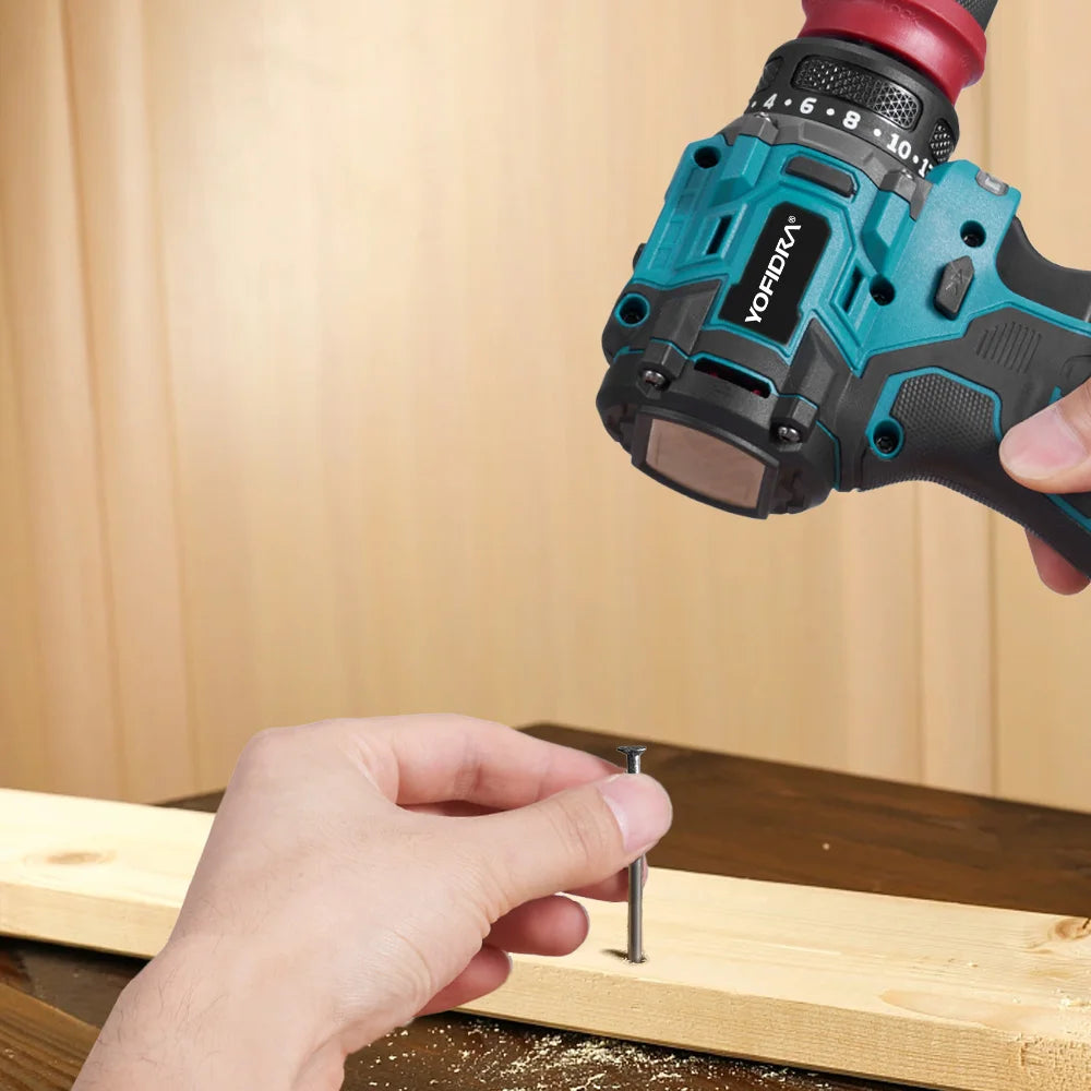 YOFIDRA Brushless Electric Drill Screwdriver 10MM Handheld Cordless Impact Drill Woodworking Power Tool For Makita 18V Battery
