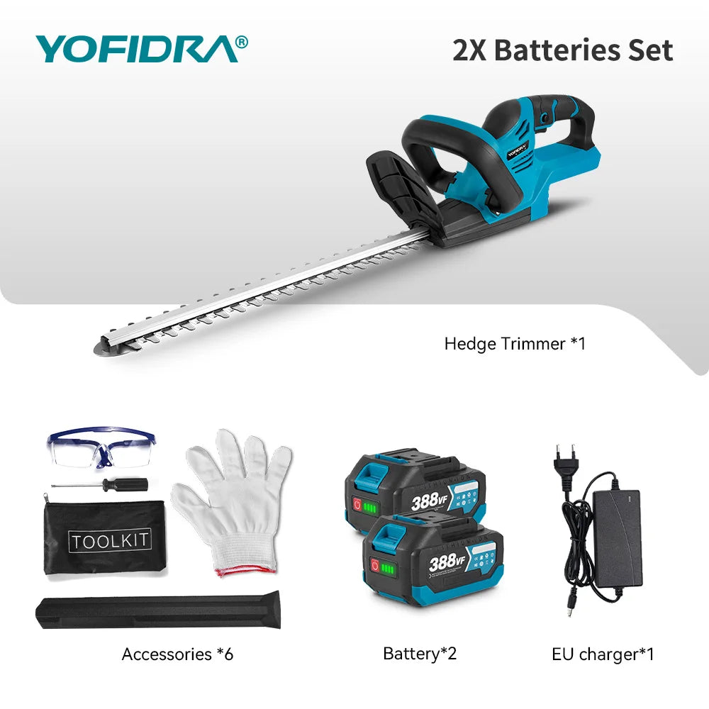YOFIDRA Taille-haie électrique sans fil 2000 W 15 000 tr/min, scie d'élagage, tondeuse à gazon, outils de jardinage pour batterie Makita